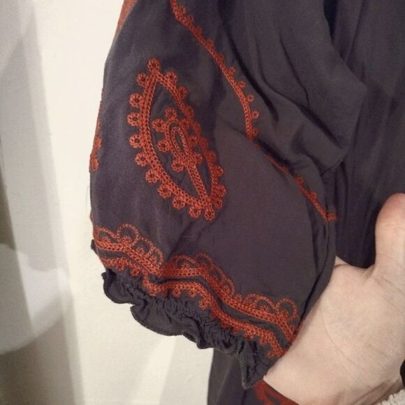 Ivy Jane Women's Size Medium Orange Embroidered Gray Tunic or Mini Dress - Picture 9 of 12